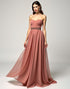 Brown A-Line Strapless Sweetheart Neck Satin Sweep Train Formal Dress