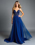 A-Line Spaghetti Royal Blue V-Neck Beading Sweep Train Formal Dress