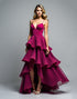 Dark Purple A-Line Spaghetti Cascading Ruffles Formal Dress with Asymmetrical