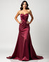 Burgundy Mermaid Strapless Sweetheart Neck Pleated Sweep Train Formal Dress