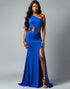 Royal Blue Mermaid One-Shoulder Sequins Split Satin Formal Dress
