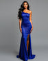 Royal Blue Mermaid One-Shoulder Split Satin Sweep Train Formal Dress