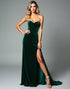 Strapless Dark Green Mermaid Velvet Formal Dress with Slit