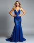 Royal Blue Mermaid Spaghetti V-Neck Formal Dress with Rhinestone