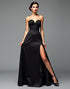 Black A-Line Strapless Split Satin Sweep Train Black Tie Wedding Guest Dress