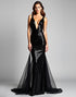 Black Mermaid Spaghetti Straps V-Neck Slit Black Tie Wedding Guest Dress