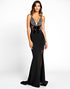 Black Mermaid Spaghetti V-Neck Crossed Straps Beading Black Tie Dress