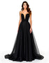 Deep V-Neck Black A-Line Strapless Sequin Black Tie Wedding Guest Dresses