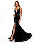 Black A-Line Spaghetti V-Neck Sequins Split Sweep Train Black Tie Dresses
