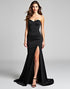 Mermaid Strapless Sweetheart Neck Split Black Tie Dresses with Appliqued