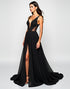 A-Line Spaghetti V-Neck Sequins Split Black Tie Wedding Guest Dresses