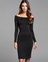 Black Sheath Strapless Off The Shoulder Black Tie Dresses with Knee-Length
