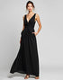 Deep V-Neck A-Line Thick Shoulder Straps Ruched Floor-Length Black Tie Dresses