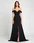A-Line Strapless Off The Shoulder Bowknot Slit Sweep Train Black Tie Dresses