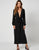 Deep V-Neck Sheath Long Sleeve V-Backless Ankle-Length Black Tie Dresses