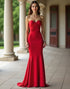 Red Mermaid Strapless Sweetheart Neck Ruched Prom Dress