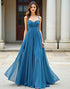 Blue Spaghetti Straps A-Line Sweetheart Neck Ruched Prom Dress