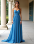 A-Line Blue Spaghetti Straps Sweetheart Neck Ruched Prom Dress