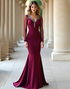 Burgundy Mermaid V-Neck Formal Dress with Sweep Train