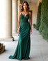 A-Line Dark Green Spaghetti Sweetheart Neck Applique Prom Dress