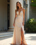 Spaghetti Straps Mermaid Sweetheart Neck Slit Prom Dress with Applique