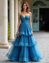 Blue A-Line Sweetheart Neck Prom Dress with Cascading Ruffles