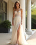Champagne Applique A-Line Spaghetti Slit Prom Dress