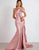 Strapless Pink Mermaid Bateau Neck Sweep Train Formal Dress with Ruched