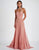 Pink A-Line Strapless Halter V-Neck Rhinestone Formal Dress with Chiffon