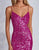 Sheath Spaghetti Straps Fuchsia V-Neck Sequins Floor-Length Formal Dress