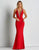 Red Mermaid Spaghetti Straps Halter V-Neck Rhinestone Satin Formal Dress