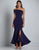 Navy Mermaid Strapless Off The Shoulder Split Floor-Length Formal Dress