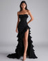 Black Mermaid Strapless Ruffled Formal Dress With Slit