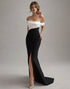 Matte Satin Sheath Off the Shoulder Black Tie Dress