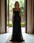 Black Square Neck A-Line Sequin Long Tulle Formal Dress