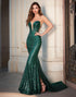 Mermaid Dark Green Strapless Sweetheart Neck Sequin Long Formal Dress