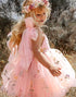 Fuchsia Tulle Sleeveless Flower Print Bow Flower Girl Dress