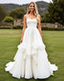 Ivory Ruffle A Line Long Wedding Dress