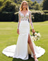 Lace Mermaid Ivory Long Sleeve Wedding Dress with Slit
