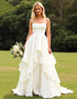 Ivory Ruffle Chiffon A Line Long Wedding Dress