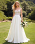 Ivory Chiffon Lace A Line Long Wedding Dress