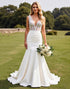 Mermaid Ivory V-Neck Wedding Dress With Lace
