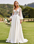 Ivory A Line Lace Appliques Wedding Dress with Long Sleeves