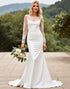 Ivory Mermaid Lace Appliques Wedding Dress with Long Sleeves