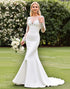 Ivory Boat Neck Lace Appliques Mermaid Wedding Dress with Long Sleeves