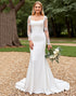 Long Sleeve Bodycon Square Neck Ivory Wedding Dress With Lace