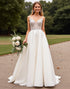 Ivory Spaghetti Straps Satin Long Wedding Dress With Lace