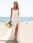 Ivory A Line Strapless Long Wedding Dress With Slit