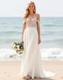 A Line Ivory Cold Shoulder Lace Long Wedding Dress
