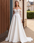 Off the Shoulder Satin Lace Ivory Wedding Dress with Long Sleeves